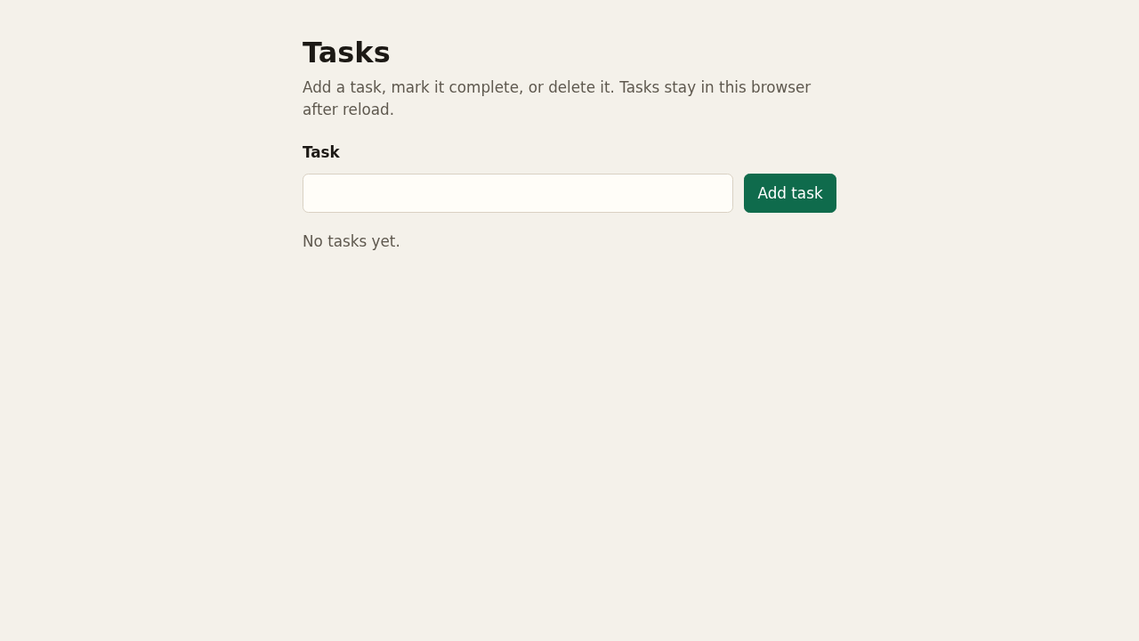 Empty Tasks page from the lab deployment